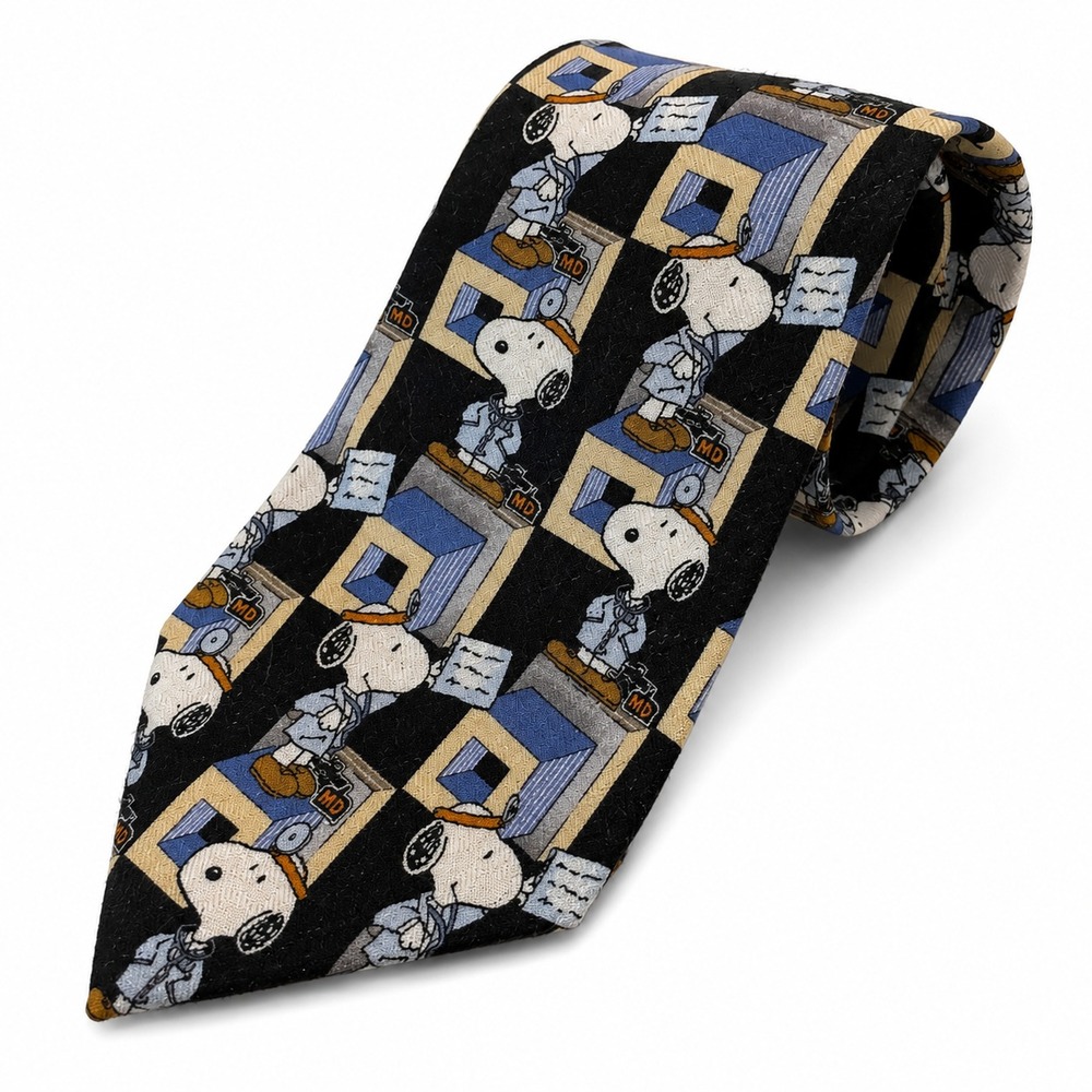 Peanuts United Feature Syndicate Men's Neck Tie Black Clean Bill Of Health Silk